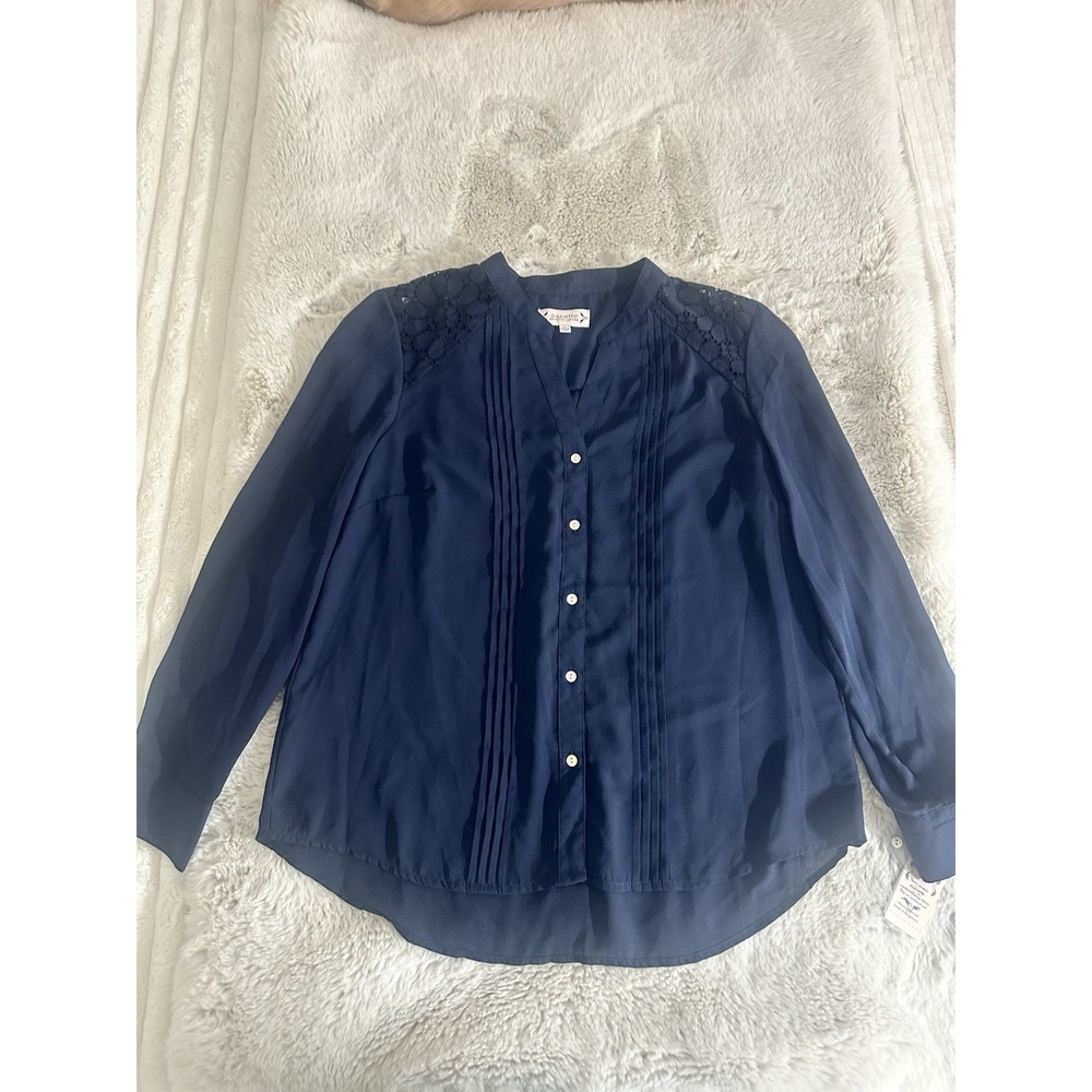 Nanette Lepore‎ Navy Blue Long Sleeve Blouse Size Large
